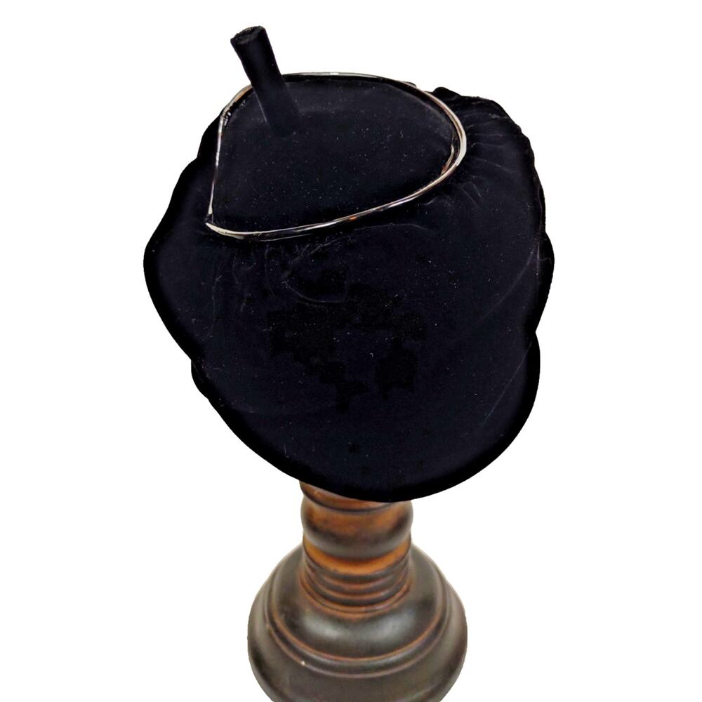 Vintage 1950s Designer Christian Dior Chapeaux Black Velvet Hat Cap w Topper